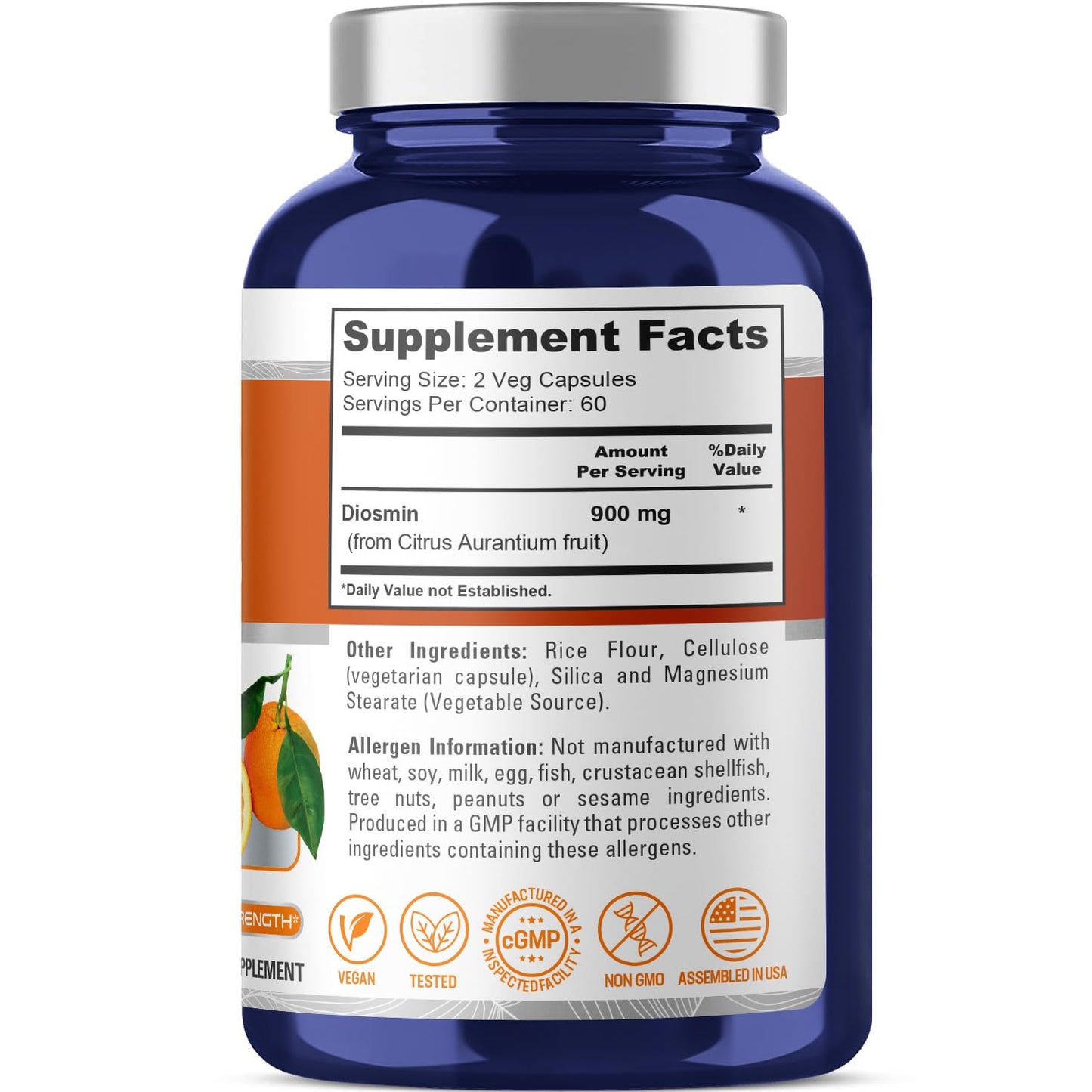 NusaPure Diosmina 900 mg por porción, 120 cápsulas vegetales (sin OGM, vegano)