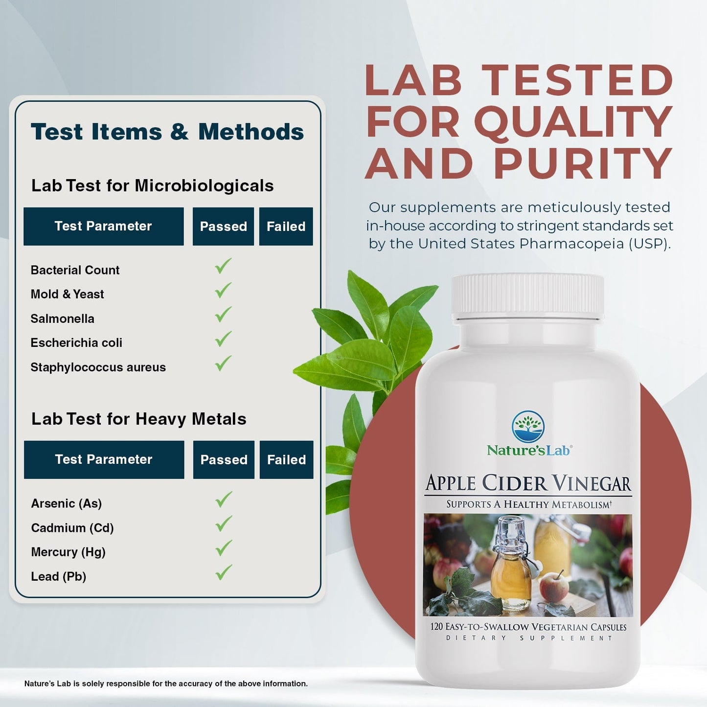 Vinagre de sidra de manzana Nature's Lab con cromo - 120 cápsulas