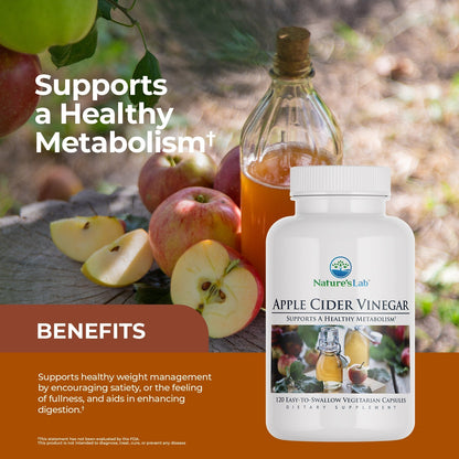 Vinagre de sidra de manzana Nature's Lab con cromo - 120 cápsulas