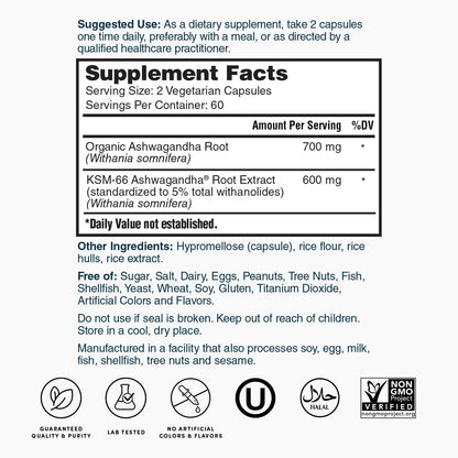 Nature's Lab KSM-66® Extracto de Ashwagandha - 120 Cápsulas