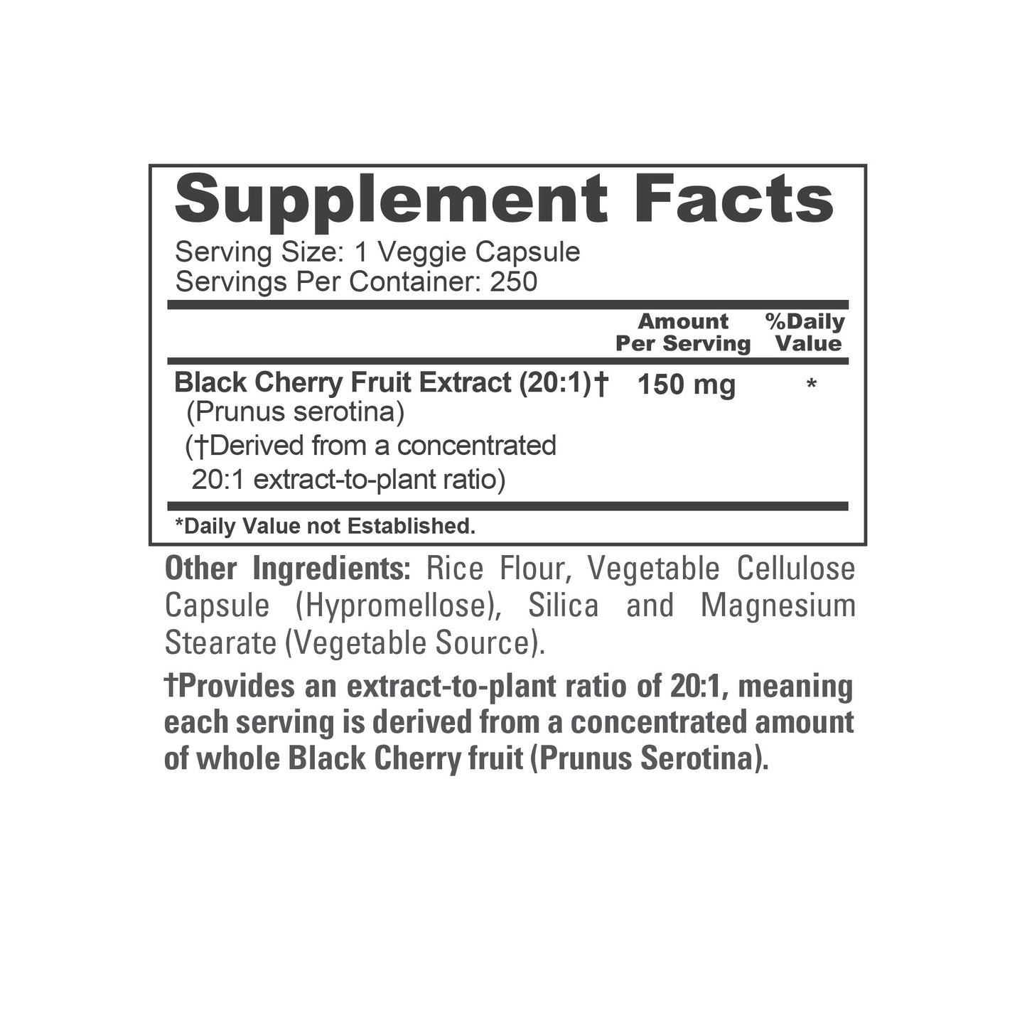 NusaPure Extracto de Cereza Negra 20:1 - Apto para Vegetarianos/Veganos, No GMO - 150mg 250 Cápsulas