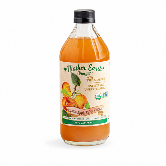 Vinagre de Sidra de Manzana Orgánico Mother Earth con la Madre – Botella de Vidrio de 16 oz