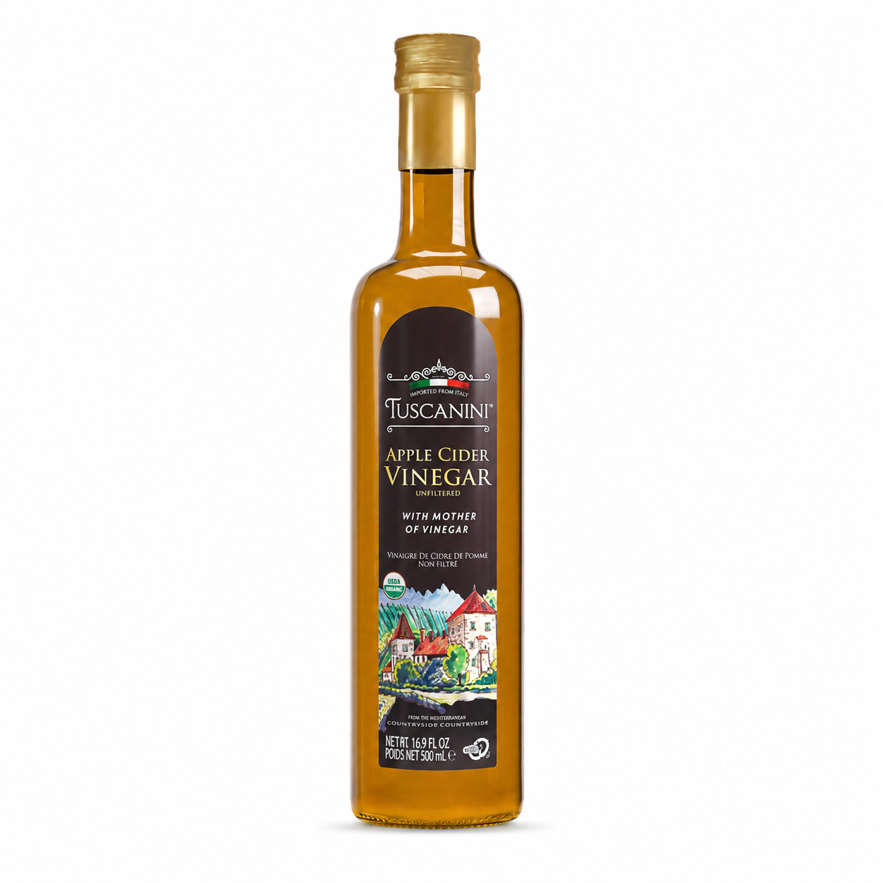 Vinagre de sidra de manzana orgánico italiano Tuscanini con la madre - 480 g