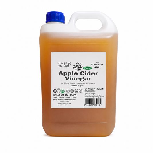 Vinagre de sidra de manzana crudo orgánico De La Rosa con la Madre – 5 litros