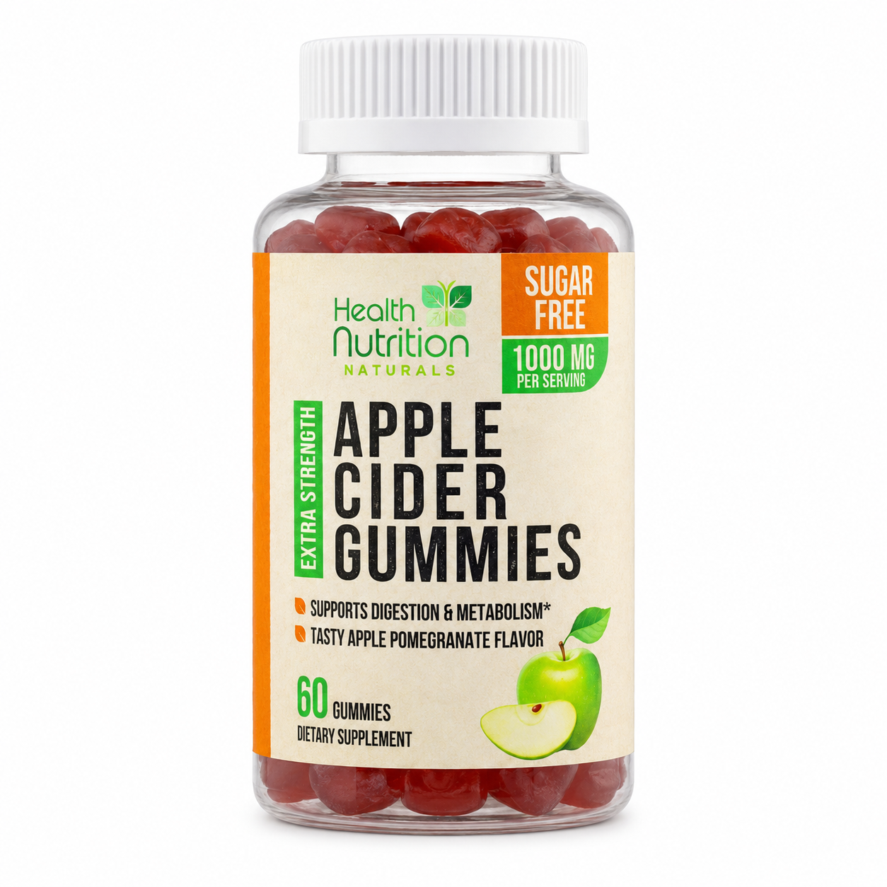 Gomitas de vinagre de sidra de manzana con la madre y vitamina B12, nutrición saludable sin azúcar