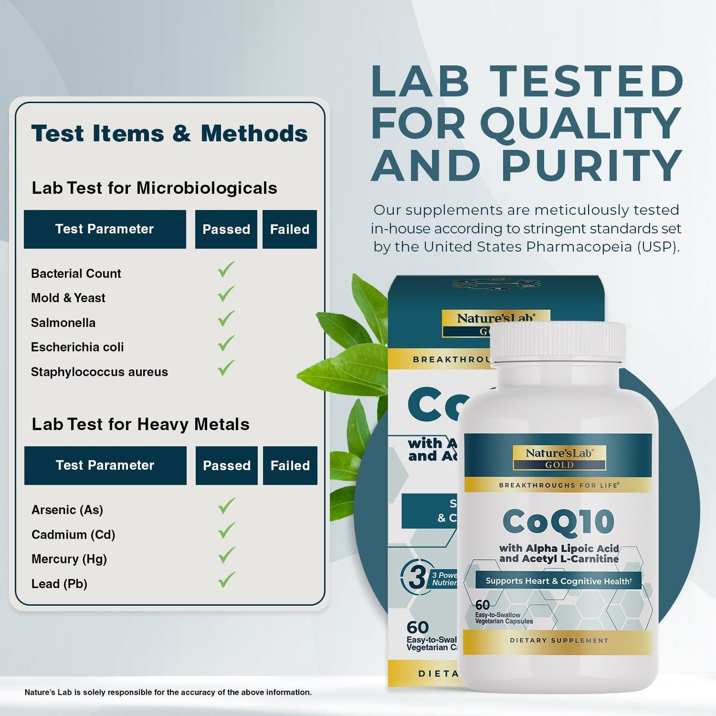 Nature's Lab Gold CoQ10 + Ácido Alfa Lipoico + Acetil L-Carnitina HCl - 60 Cápsulas