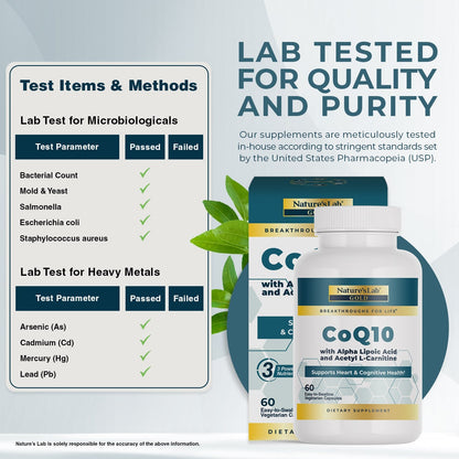 Nature's Lab Gold CoQ10 + Ácido Alfa Lipoico + Acetil L-Carnitina HCl - 60 Cápsulas