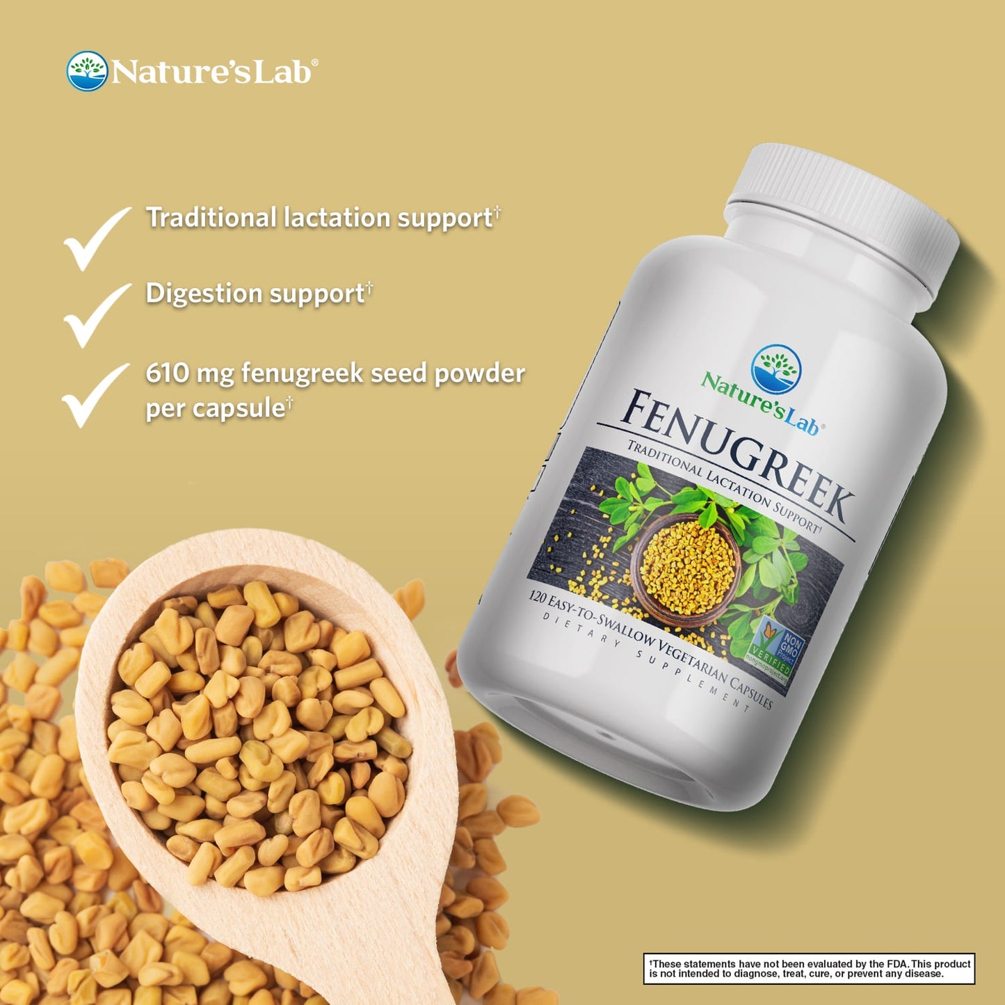 Nature's Lab Fenogreco 610 mg - 120 Cápsulas