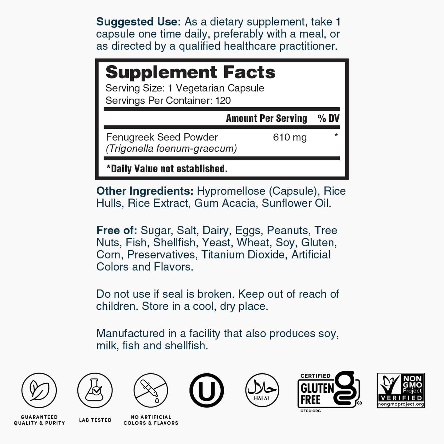 Nature's Lab Fenogreco 610 mg - 120 Cápsulas