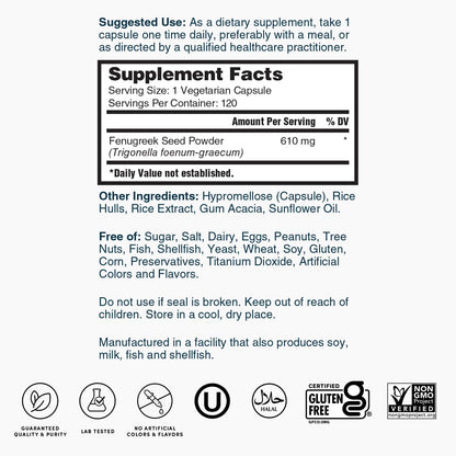 Nature's Lab Fenogreco 610 mg - 120 Cápsulas