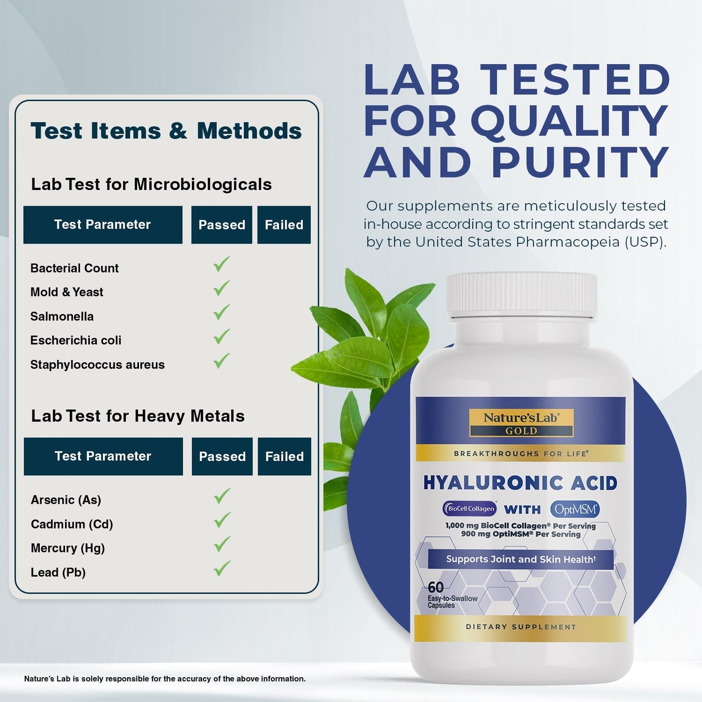 Nature's Lab Ácido hialurónico con BioCell Collagen® y MSM - 60 cápsulas