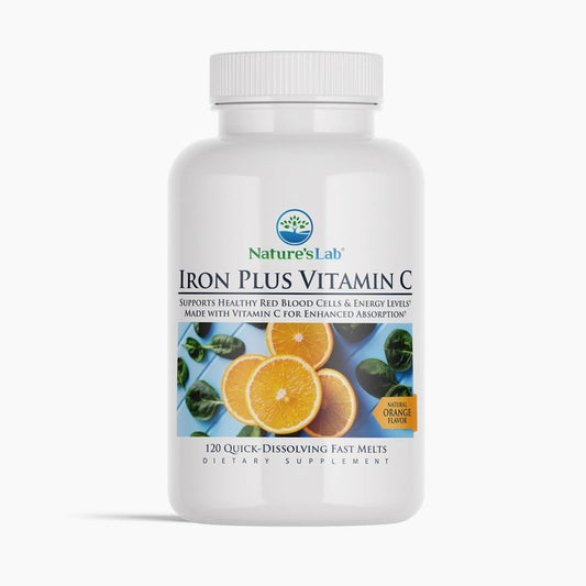 Nature's Lab Hierro Plus Vitamina C Tabletas de Disolución Rápida - 120 Tabletas