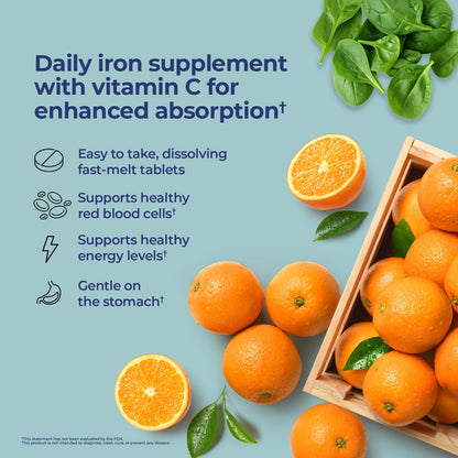 Nature's Lab Hierro Plus Vitamina C Tabletas de Disolución Rápida - 120 Tabletas