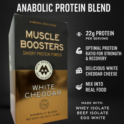Muscle Boosters White Cheddar Box - Organic Grass-Fed Whey Protein Isolate (10 Single Serve Packs)