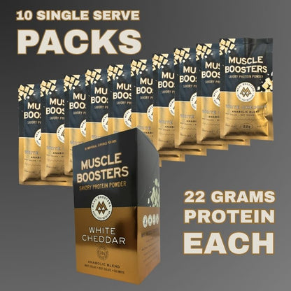 Muscle Boosters White Cheddar Box - Organic Grass-Fed Whey Protein Isolate (10 Single Serve Packs)