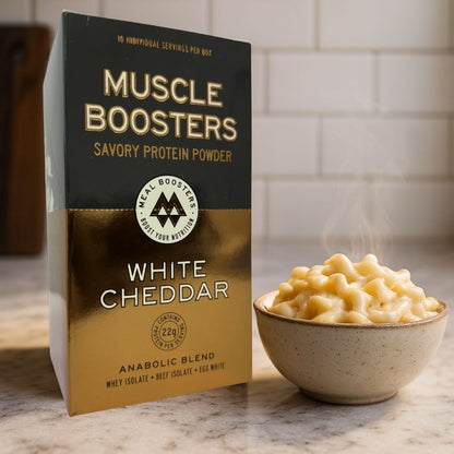 Muscle Boosters White Cheddar Box - Organic Grass-Fed Whey Protein Isolate (10 Single Serve Packs)