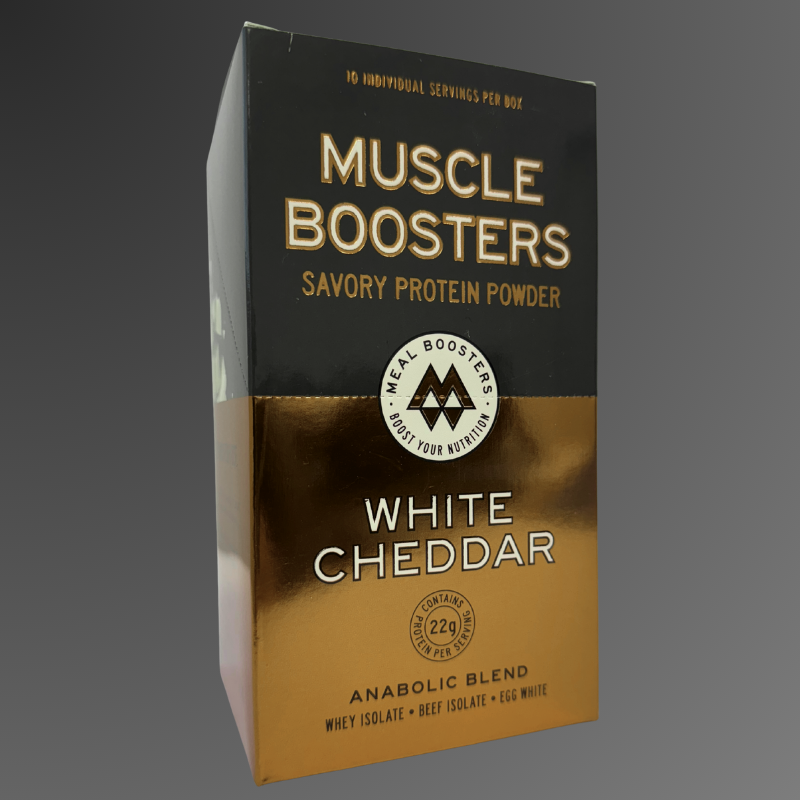 Muscle Boosters White Cheddar Box - Organic Grass-Fed Whey Protein Isolate (10 Single Serve Packs)