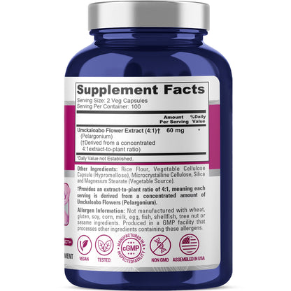 NusaPure Umckaloabo Extracto 4:1, 60 mg Cápsulas Vegetales 200 unidades (sin OMG, vegano)