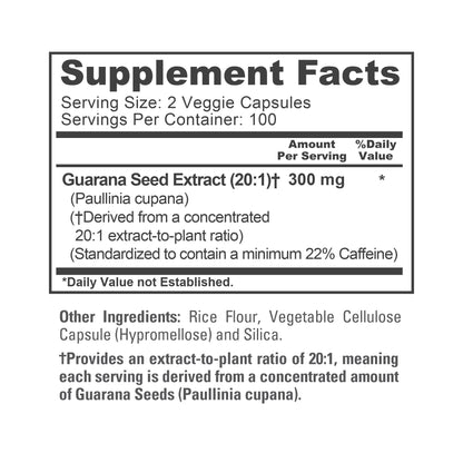 NusaPure Extracto de Guaraná Extracto 20:1, 300 mg por Cápsula Vegetal 200 Unidades (No OGM, Vegano)