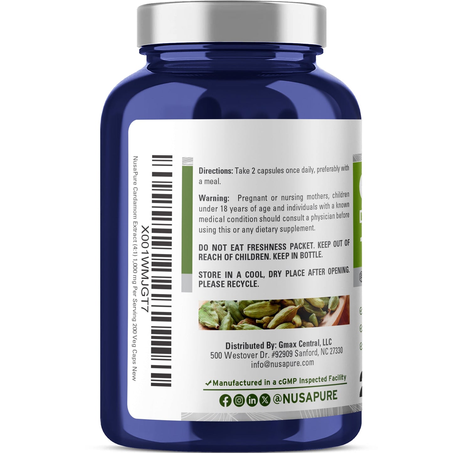 NusaPure Cardamomo Extracto 4:1, 1000 mg 200 Cápsulas Vegetarianas (Sin OMG, Vegano)