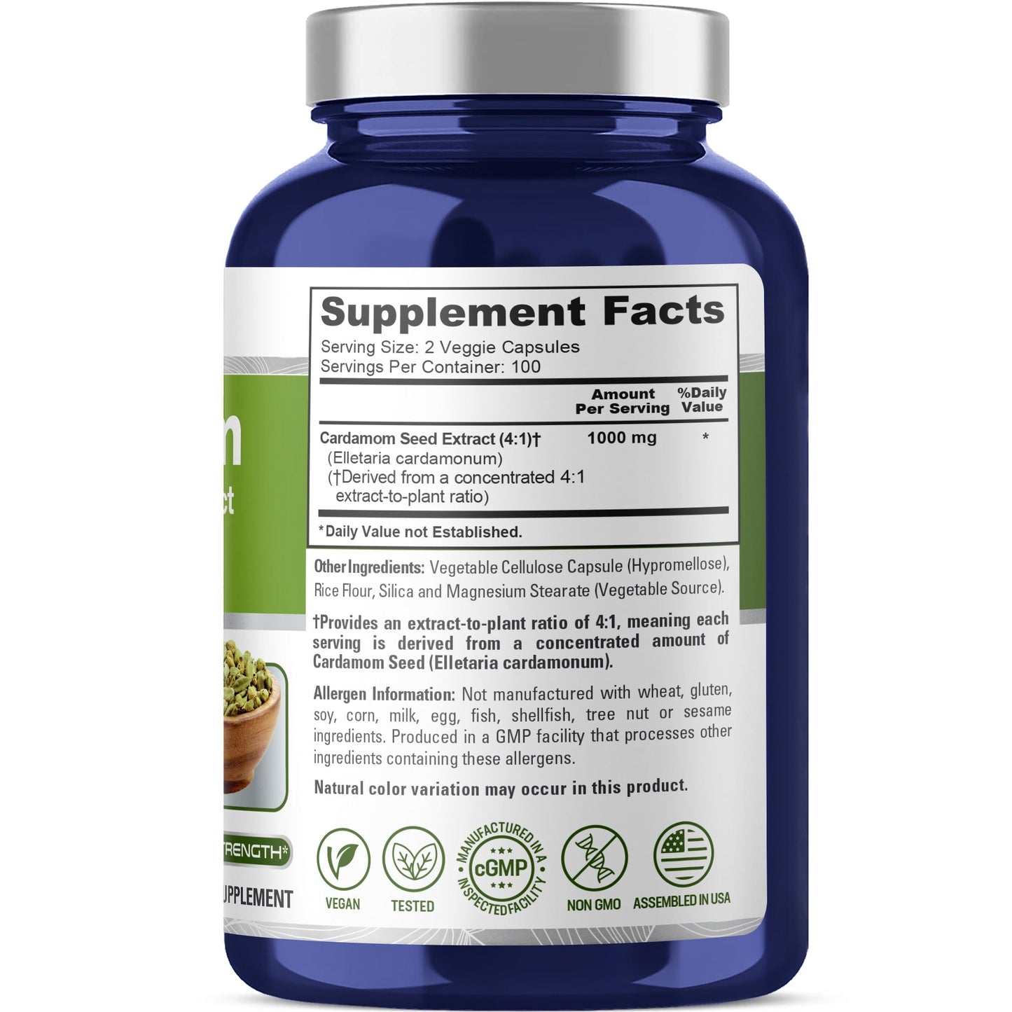 NusaPure Cardamomo Extracto 4:1, 1000 mg 200 Cápsulas Vegetarianas (Sin OMG, Vegano)