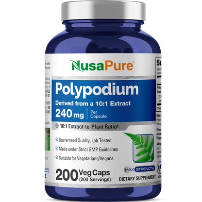 NusaPure Polypodium Leucotomos Extracto 10:1, 240 mg 200 Cápsulas Vegetales (Vegetariano, Sin OGM, Vegano)