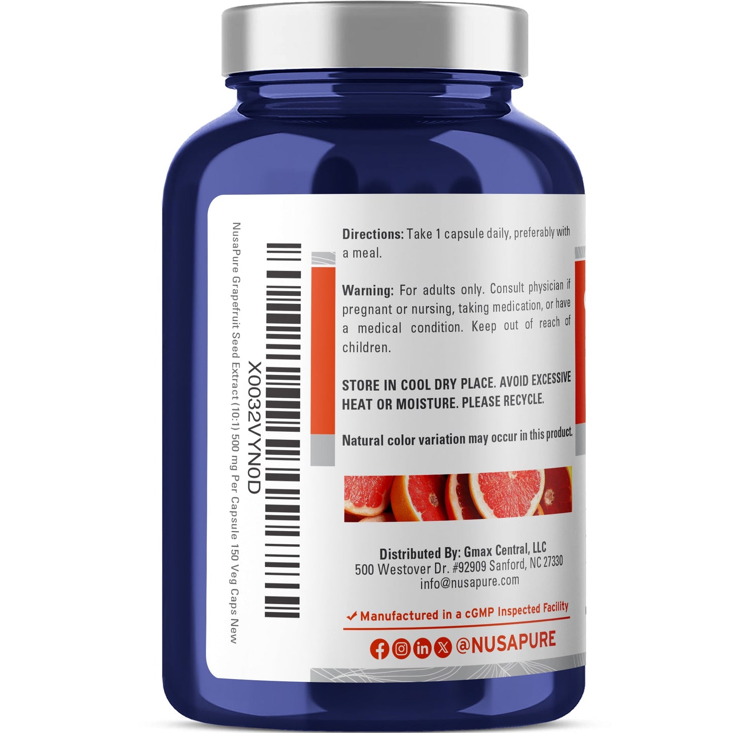NusaPure Extracto de Toronja 500 mg por Cápsula (Extracto 10:1) Bioperine 150 Cápsulas Vegetales (Sin Gluten y Sin OGM)