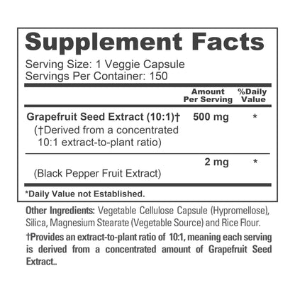 NusaPure Extracto de Toronja 500 mg por Cápsula (Extracto 10:1) Bioperine 150 Cápsulas Vegetales (Sin Gluten y Sin OGM)