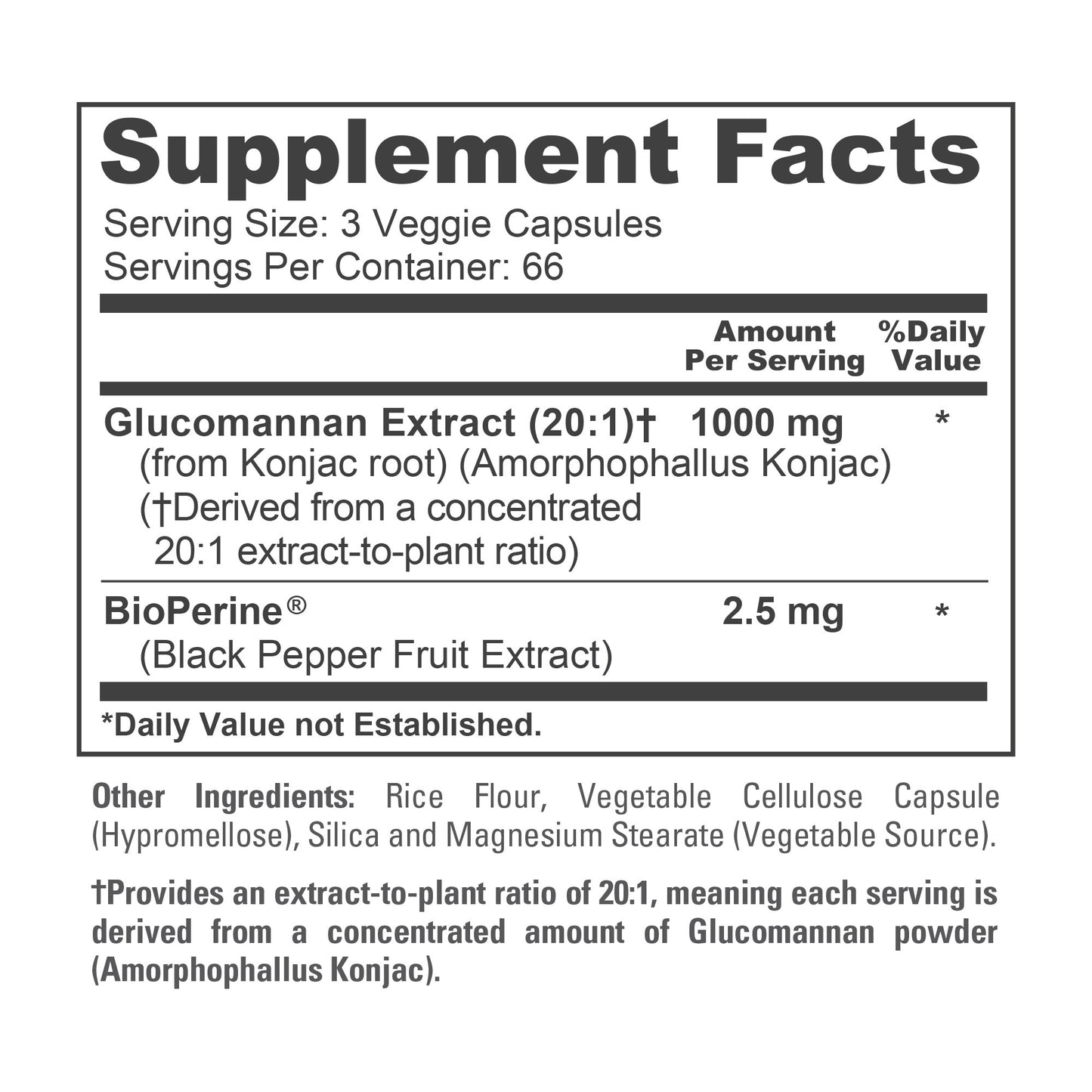 NusaPure Glucomanano 1.000 mg por porción 200 VCápsulas (Extracto 20:1, BioPerine sin OMG, Vegano) Raíz de Konjac