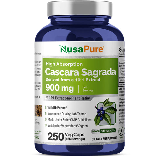 NusaPure Cascara Sagrada Extracto 10:1, 900 mg por Cápsula Vegetal - 180 Cápsulas (Sin OGM, Vegano)