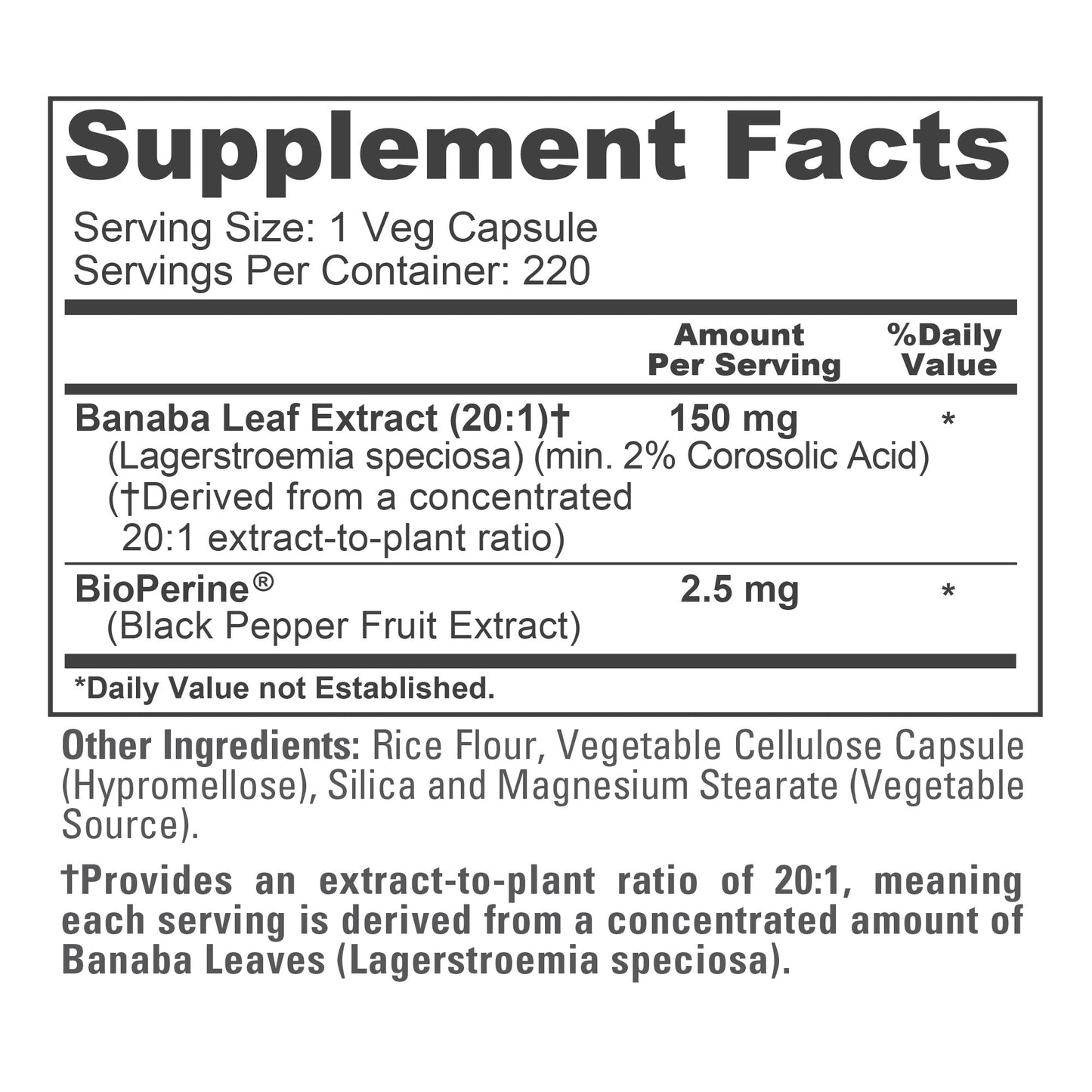 Hoja de Banaba NusaPure, 150 mg, 220 cápsulas vegetales (sin OGM, vegano)