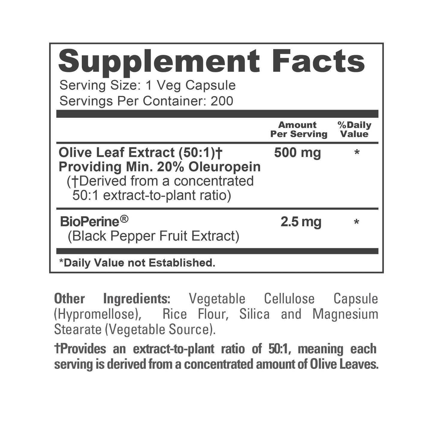NusaPure Hoja de Olivo 20% Oleuropeína Extracto 50:1, 500 mg 200 Cápsulas Vegetales Apto para Vegetarianos y Veganos, No OGM