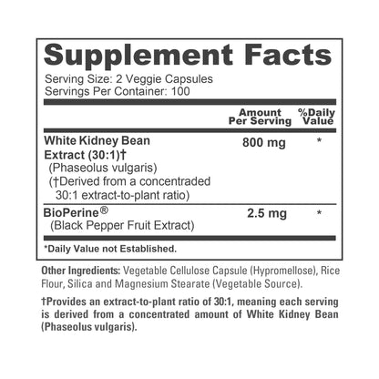NusaPure Extracto de frijol blanco 30:1, 800 mg, 200 cápsulas veganas - Bioperine - (Vegano, no transgénico)