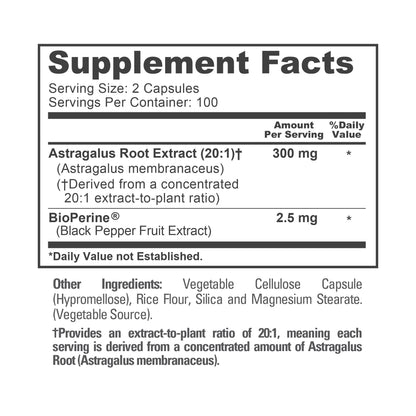 NusaPure Astrágalo Extracto 20:1, 300 mg por porción, 200 Cápsulas Vegetales, Vegano, sin OMG y Bioperina