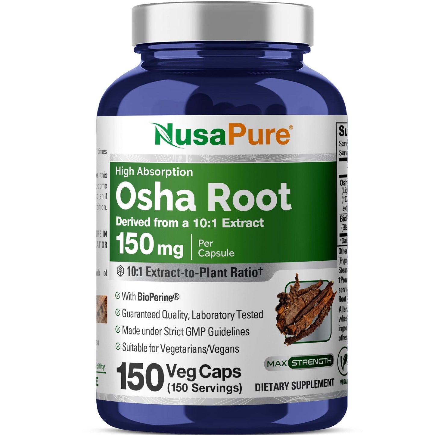 NusaPure Extracto de raíz de OSHA 150 mg por cápsula vegana - 150 unidades (Extracto 10:1, sin OGM, vegano, Bioperine) Ligusticum Porteri
