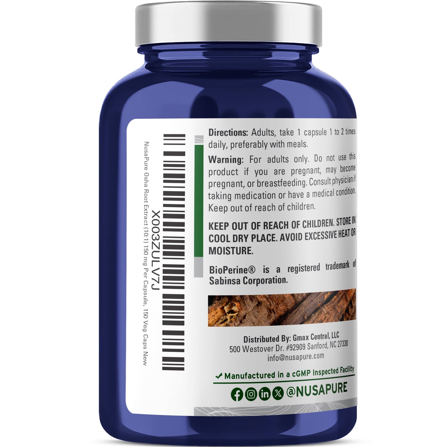 NusaPure Extracto de raíz de OSHA 150 mg por cápsula vegana - 150 unidades (Extracto 10:1, sin OGM, vegano, Bioperine) Ligusticum Porteri