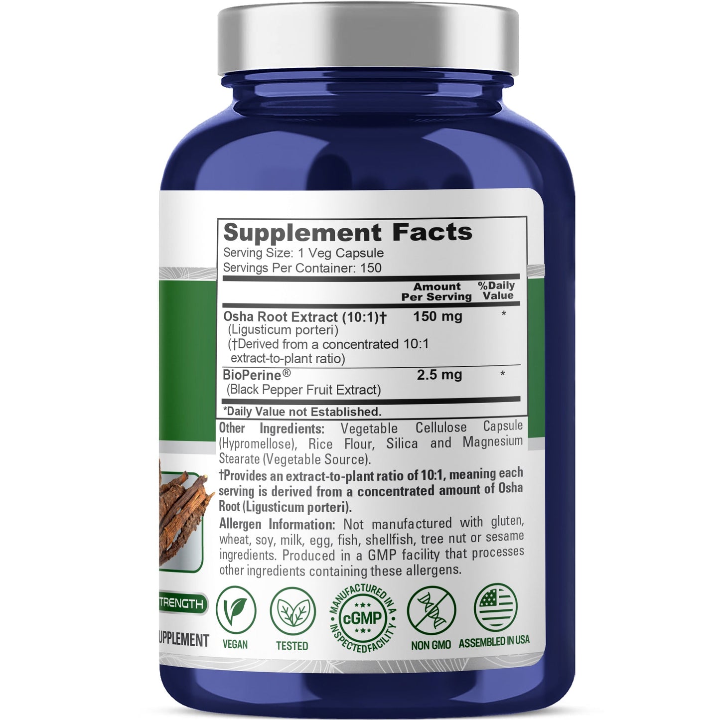 NusaPure Extracto de raíz de OSHA 150 mg por cápsula vegana - 150 unidades (Extracto 10:1, sin OGM, vegano, Bioperine) Ligusticum Porteri