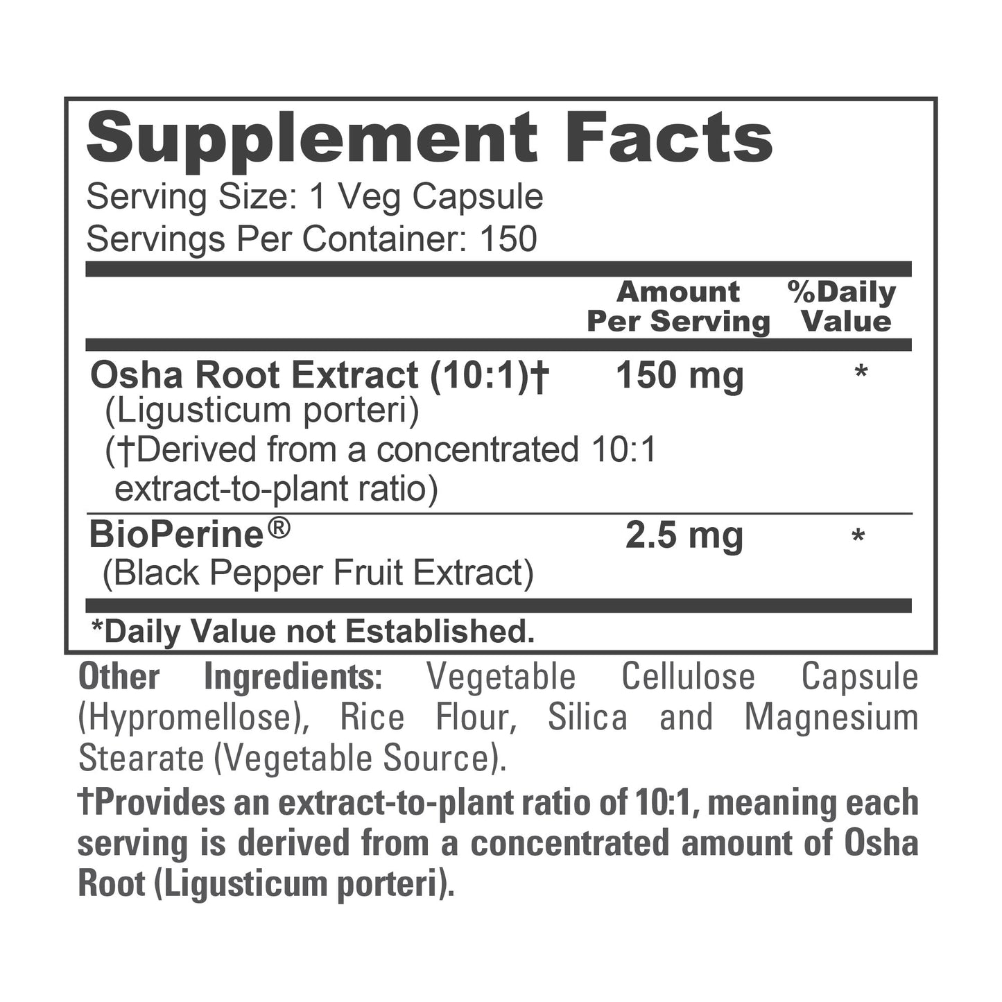 NusaPure Extracto de raíz de OSHA 150 mg por cápsula vegana - 150 unidades (Extracto 10:1, sin OGM, vegano, Bioperine) Ligusticum Porteri
