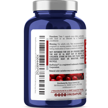 NusaPure Extracto de bayas de schisandra 20:1, 225 mg, 200 cápsulas veganas (sin OGM, bioperina)
