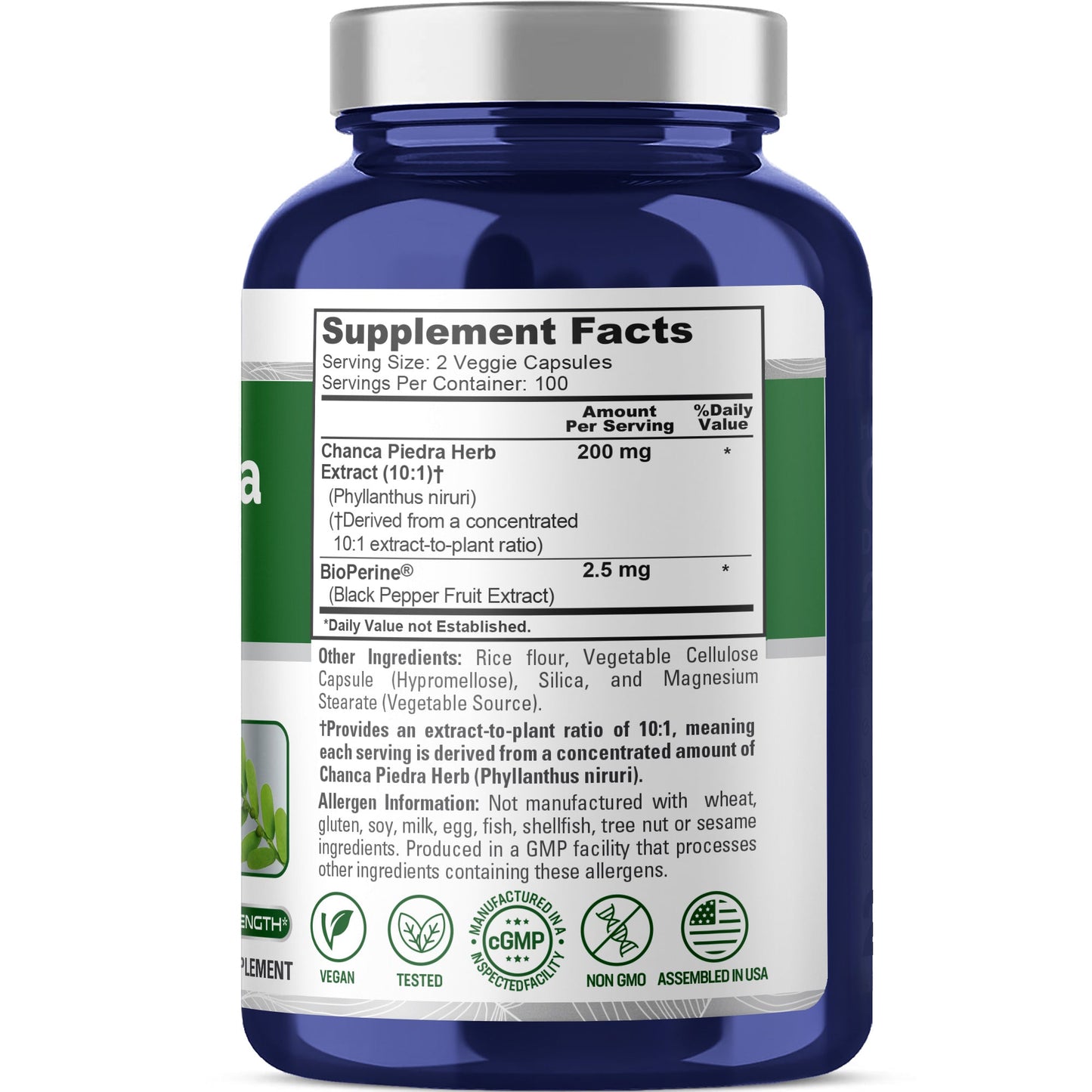NusaPure Chanca Piedra 200 mg | 200 cápsulas vegetales | Suplemento de extracto de hierbas | Extracto 10:1, sin OGM, Bioperina | 100 porciones por frasco