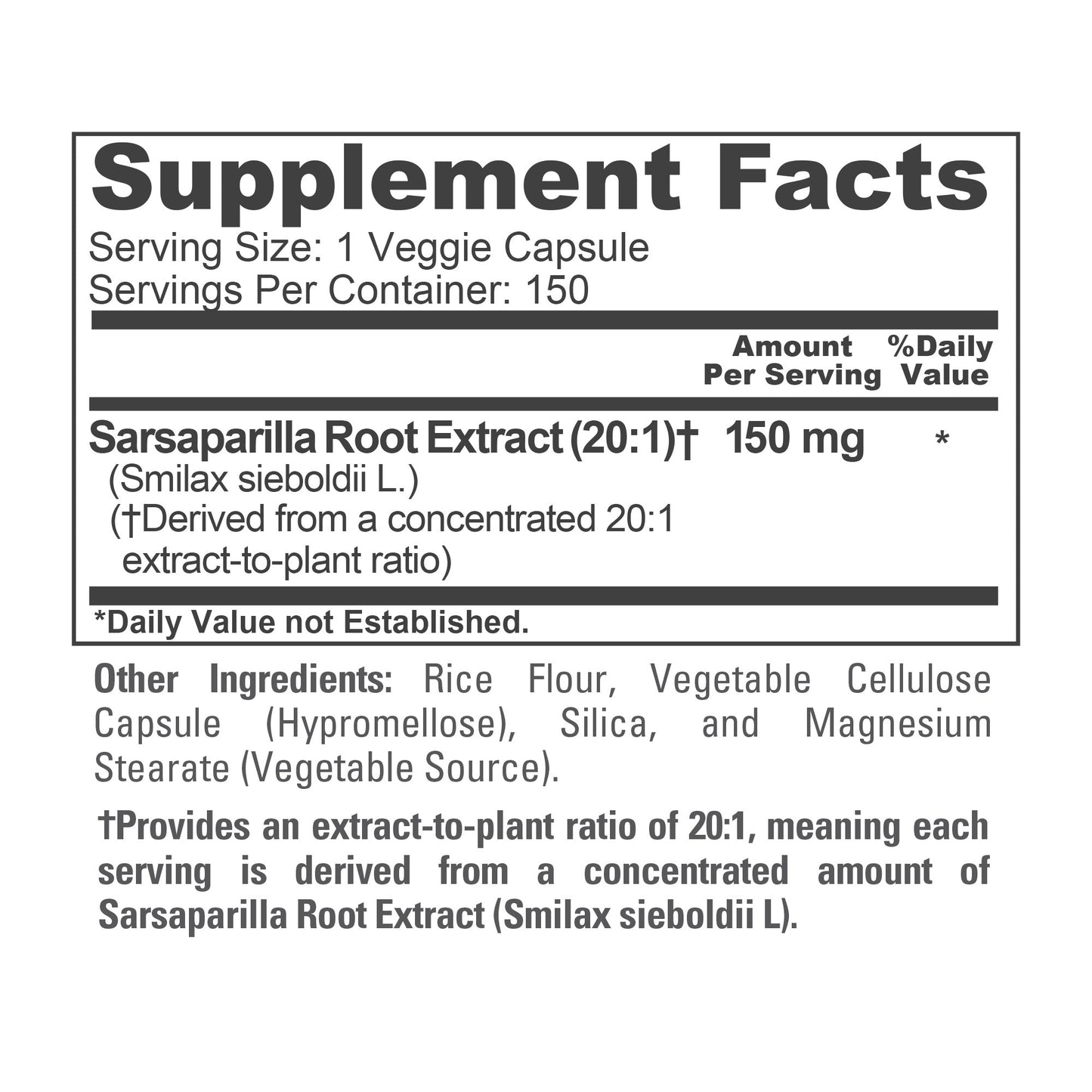NusaPure Raíz de Zarzaparrilla Extracto 20:1 - Apto para Vegetarianos/Veganos, No OGM - 150 mg - 150 Cápsulas