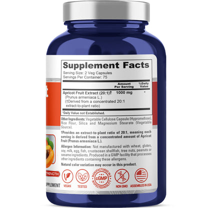 NusaPure Albaricoque Extracto 20:1, 1000 mg 150 Cápsulas Vegetales (Vegano, Sin OMG)
