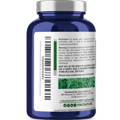 Cápsulas de Ajenjo de NusaPure 100 mg | Hierba Artemisia Annua | 200 Cápsulas | Suplemento vegano y sin OMG