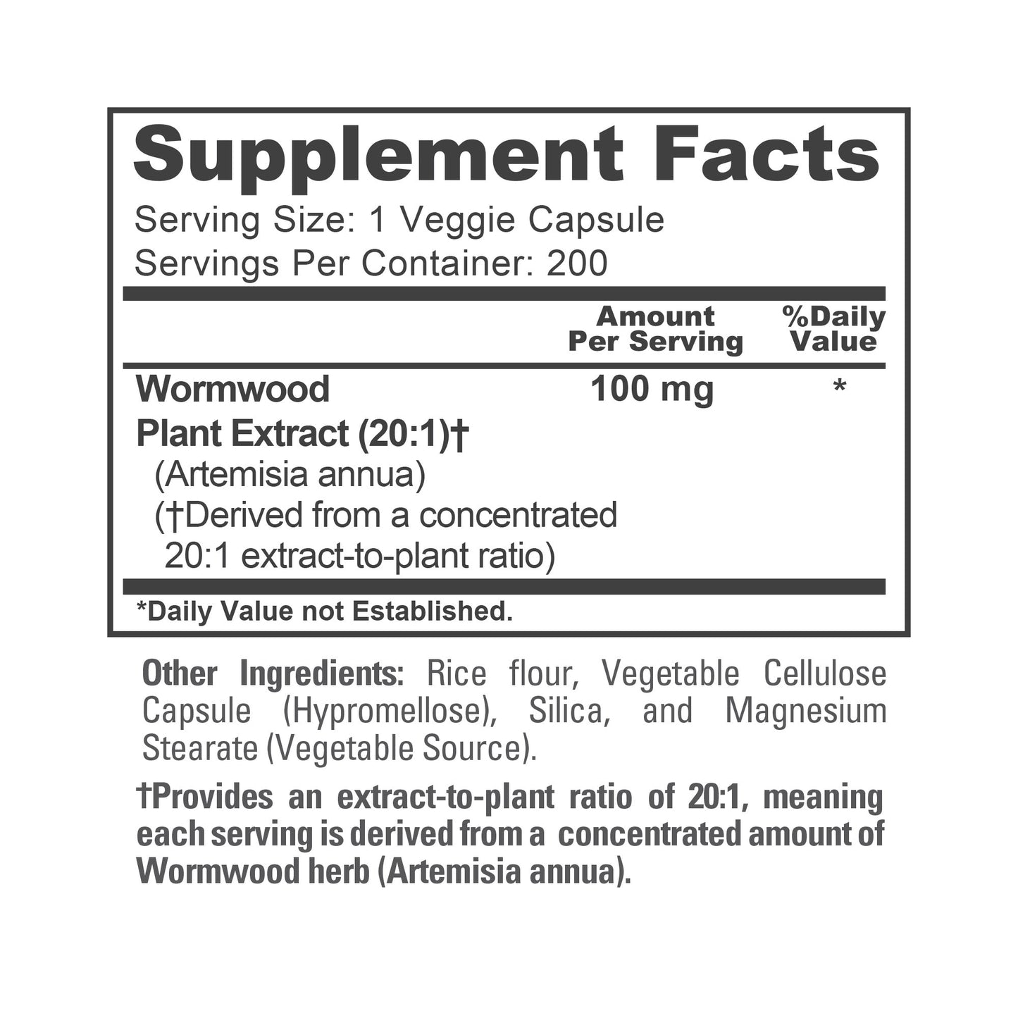 Cápsulas de Ajenjo de NusaPure 100 mg | Hierba Artemisia Annua | 200 Cápsulas | Suplemento vegano y sin OMG