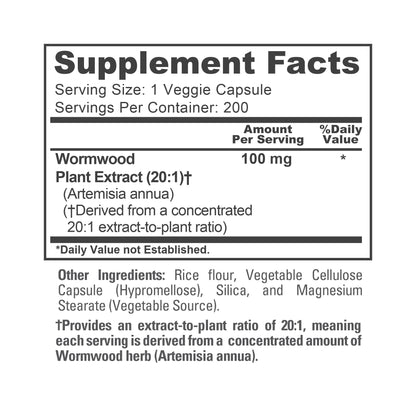 Cápsulas de Ajenjo de NusaPure 100 mg | Hierba Artemisia Annua | 200 Cápsulas | Suplemento vegano y sin OMG