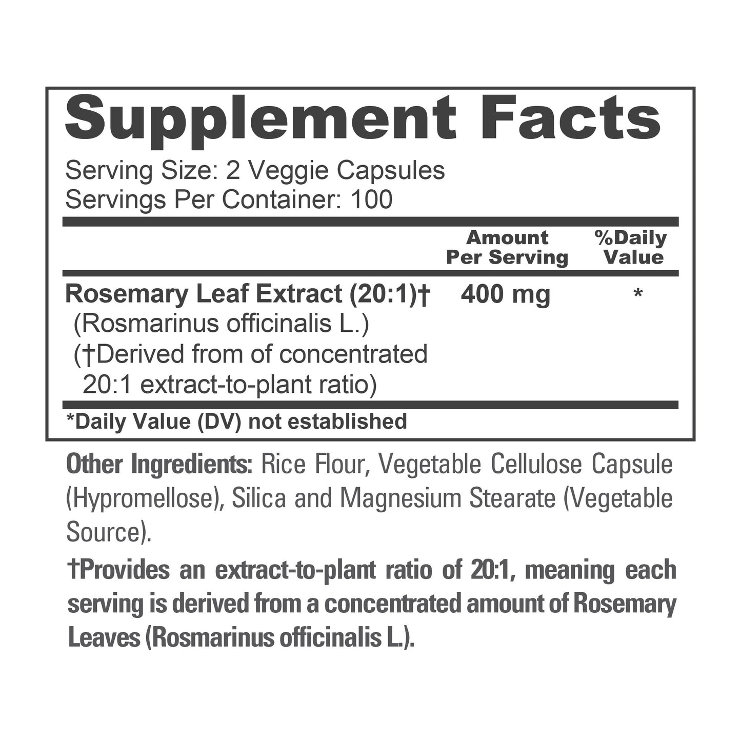 NusaPure Cápsulas de Romero | Extracto 20:1, 400 mg | 200 Cápsulas Vegetales | Sin OGM y Vegano