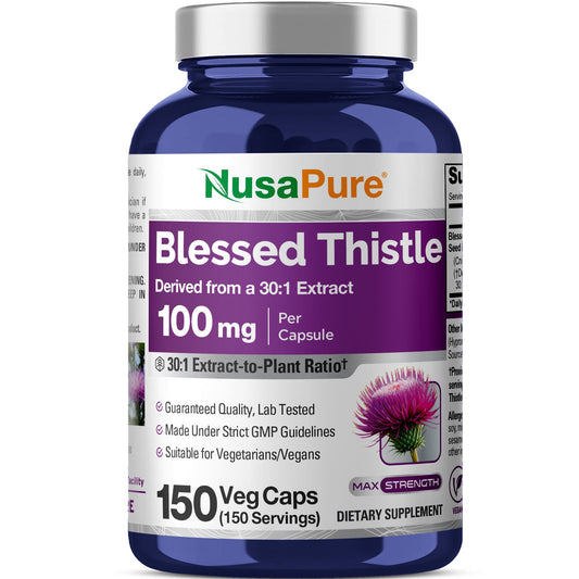 NusaPure Cardo Bendito Semilla 30:1 Extracto, 100 mg por Cápsula Vegetal 150 Unidades (Sin OMG, Vegano)