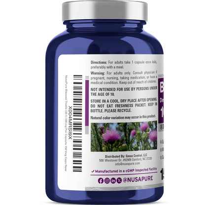 NusaPure Cardo Bendito Semilla 30:1 Extracto, 100 mg por Cápsula Vegetal 150 Unidades (Sin OMG, Vegano)