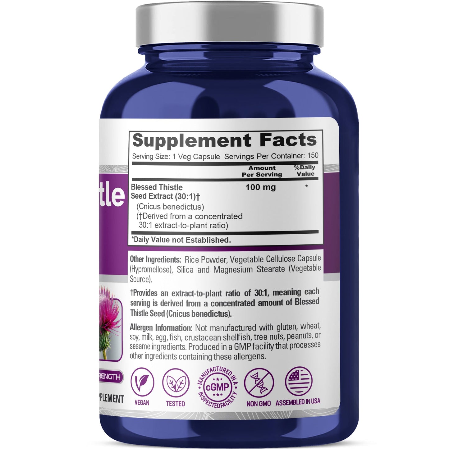 NusaPure Cardo Bendito Semilla 30:1 Extracto, 100 mg por Cápsula Vegetal 150 Unidades (Sin OMG, Vegano)