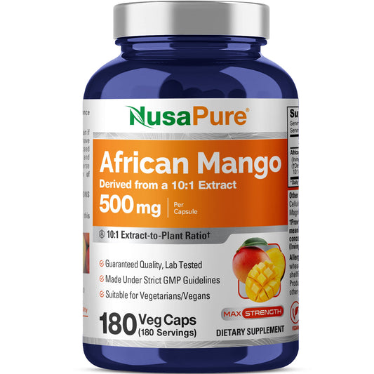 NusaPure Mango Africano Extracto 10:1, 500 mg por Cápsula Vegetal 180 Cápsulas (Sin OGM, Vegano)